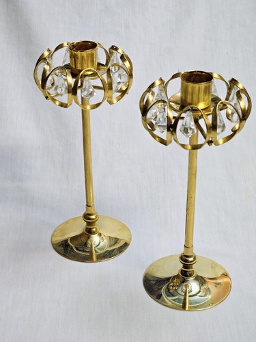 Pair of Lycenta Crystal & Gold Electroplated Candle Holders Vintage 1980's - Picture 1 of 4