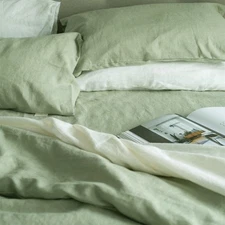 100% Flax  French Linen Duvet (Doona)Cover Set , Quilt Cover Set, Sage Green