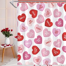 71x71 Inch Pink Heart Valentines Waterproof Fabric Shower Curtain Hooks