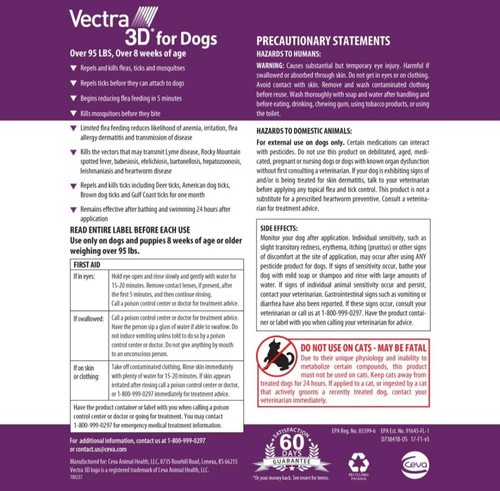 Vectra 3D Flea & Tick Treatment for Dogs Over 95lbs 1 Dose - Bild 14 von 15
