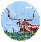 Longhorn in the Bluebonnet Christmas Ornament *Hp Needlepoint Canvas * By Llemon