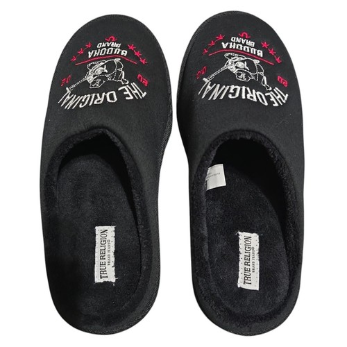 True Religion Men’s Slippers 11-12 Black Plush Buddha Indoor Slipper House Shoes - Picture 5 of 5