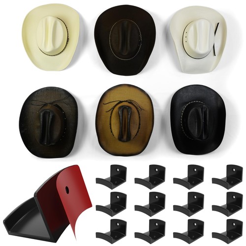 Adhesive Hat Hooks for Wall (12-Pack) - Cowboy Hat Rack, Wide Brim Hat Organi...