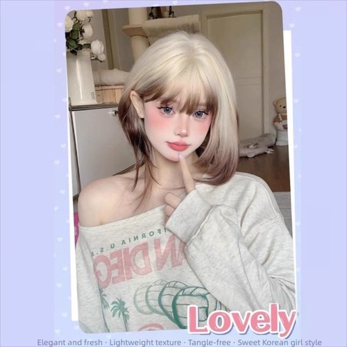 Harajuku Blonde Ombre Brown Wig Jellyfish Head Hime Cut Wig Role-playing - Picture 7 of 12