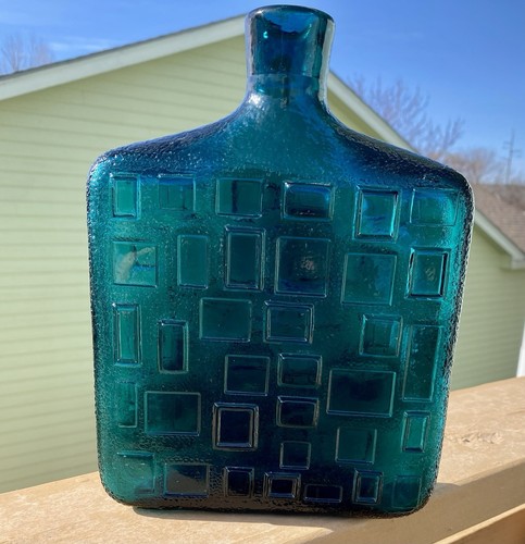 Vintage Mid Century Modern Empoli Blue Teal Brutalist Bottle Made in Italy RARE - Picture 7 of 9