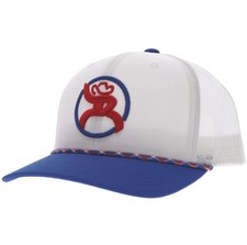 Hooey "Strap" Roughy Hat White with Red  Blue Patch Cap
