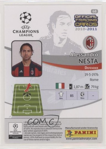 2010-11 Panini UEFA Champions League Alessandro Nesta #68 - Picture 2 of 4