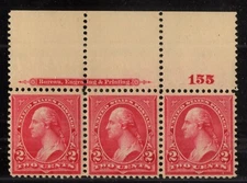 U.S. - 267 - Plate Number/Imprint Strip of 3 (155) - Reverse Watermark - Hinged