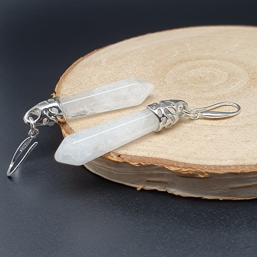 Earrings Hexagon Gemstone Long Dangle Drop Natural Crystal Sterling Silver Hooks - Picture 110 of 128