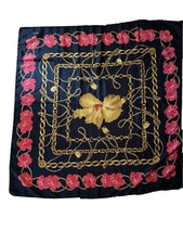 Vintage 1980's Hawaii Floral Pink Hybiscus Scarf 34" Square Black