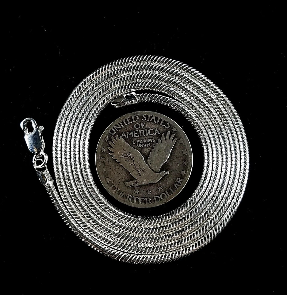 Collar Cadena Serpiente Redonda Italiana Plata Esterlina 925 Sólida 2.5MM Hecho en Italia Foto 3 de 4