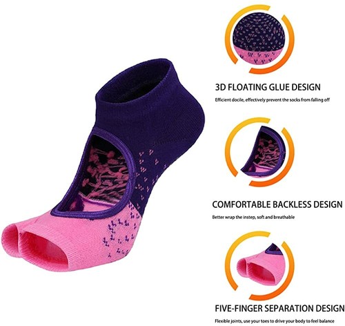 Yoga Pilates Toeless Socks with Grips ,Non Slip Half Toe for Barre Ballet Dance - Picture 2 of 41