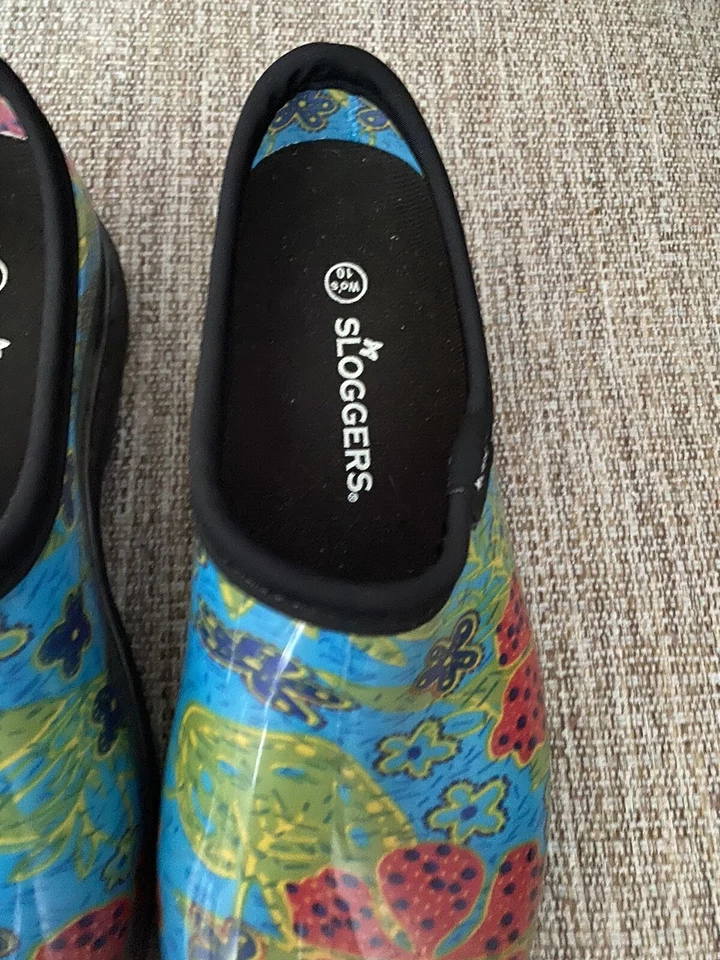 Sloggers Womens Size 10 Blue Red Round Toe Waterproof Slip On Garden Shoes - Image 3 of 4