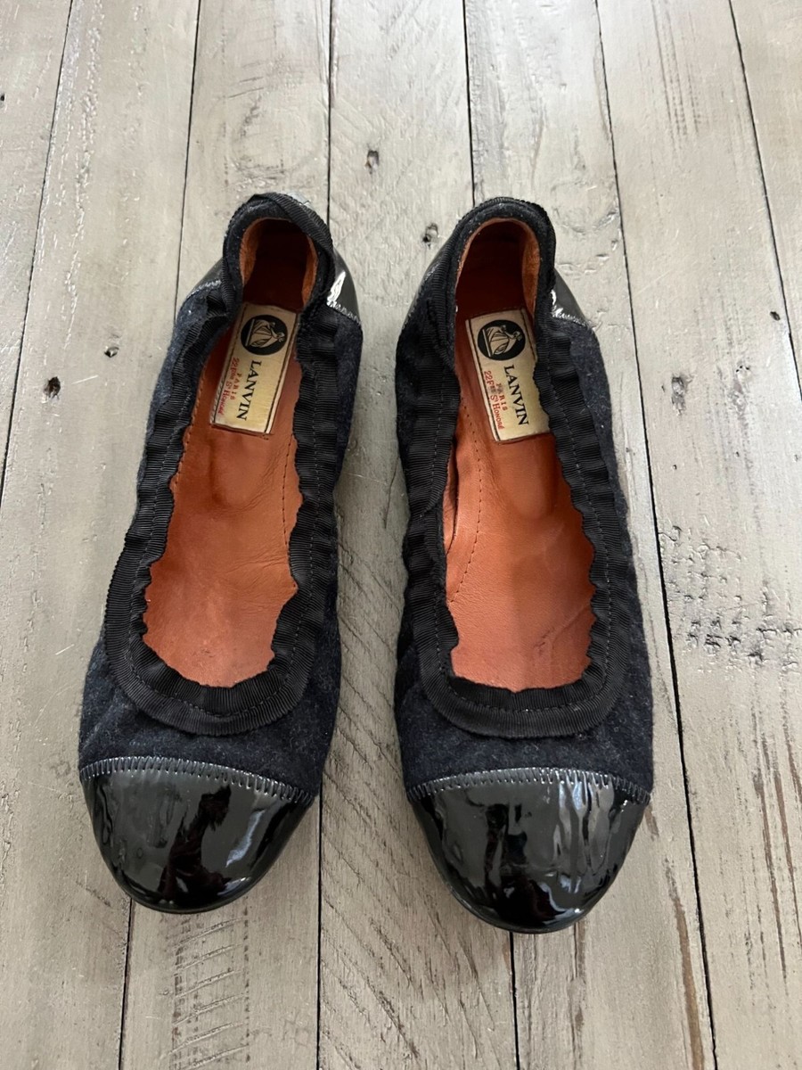 LANVIN/ランバン/フラットパンプス/size38/黒/バレエシューズ ランバン人気シューズ「バレリーナ」ゴールドバックル輝く