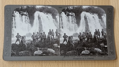 Original WW1 Stereoview Card RP Brutish Troops Refresh At Waterfalls Ostafrika - Bild 2 von 2