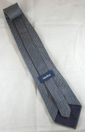NAUTICA Blue-Gray, Gold Check Silk Neck Tie 57" Long x 4" Wide (E924) - Picture 3 of 3