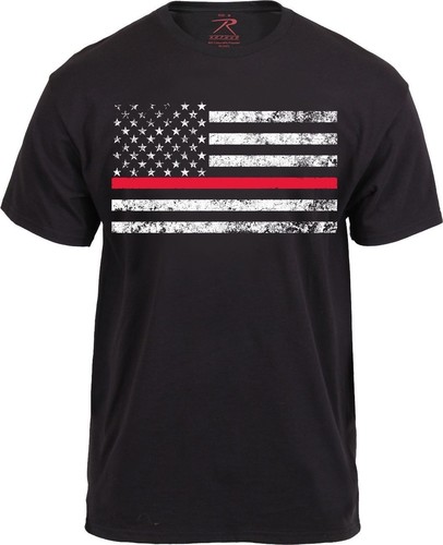 Línea roja delgada Soporte bombero US American Flag camiseta negra ROTHCO 9950 - Imagen 3 de 12