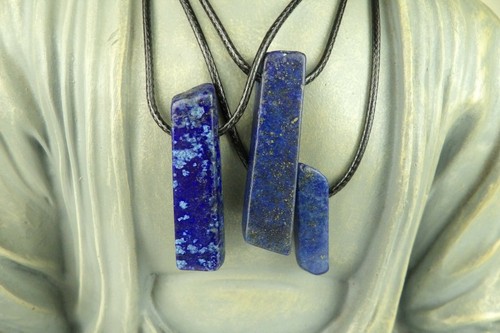 Lapis Lazuli Drilled Gemstone Pendant Natural Crystal Necklace Unisex Adjustable - Picture 3 of 11