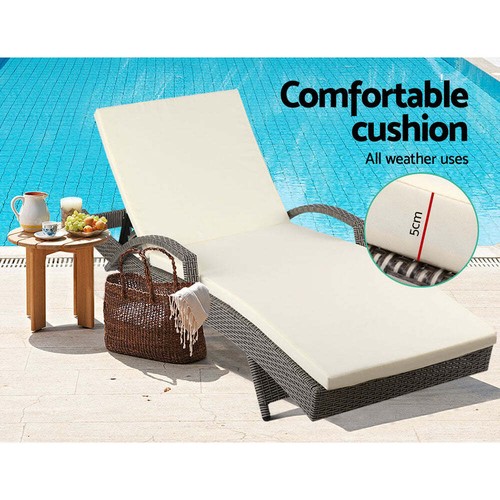 Gardeon 2PC Sun Lounge Wicker Lounger Outdoor Furniture Beach Chair Adjustable C - Picture 6 of 8