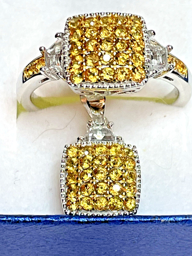 MADAGASCAR ORANGE SAPHIRE - WHITE TOPAZ RING & PENDANT SIZE 10 SET