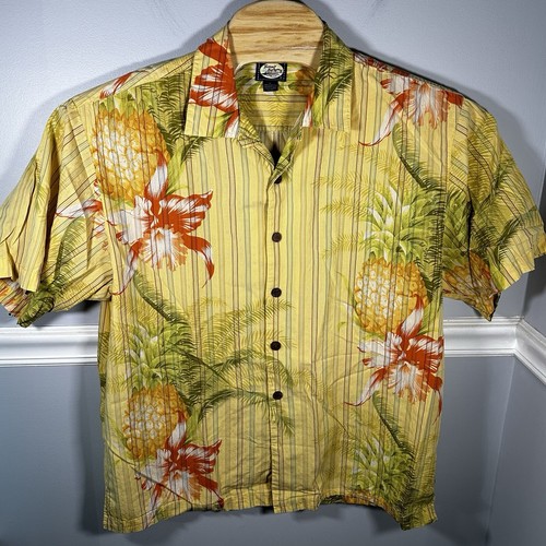 Tommy Bahama Men Large Floral Cotton Short Sleeve Hawaiian Camp Shirt