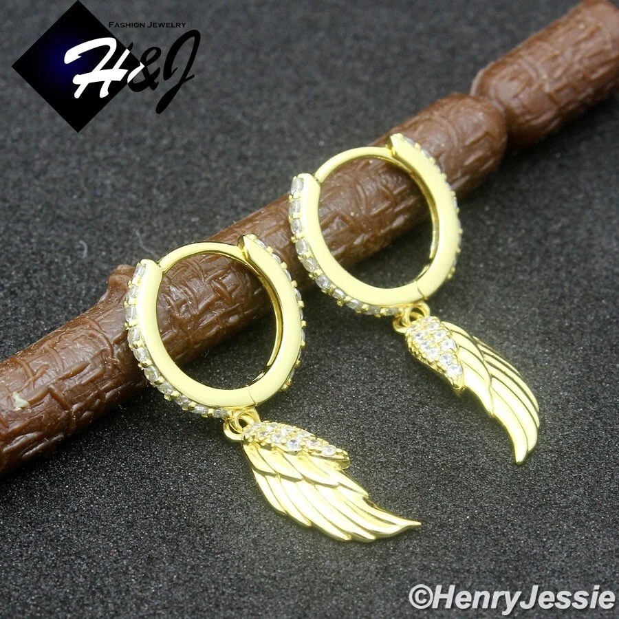 BRINCO MASCULINO FEMININO PRATA ESTERLINA 925 ASA GELADA CZ BANHADO A OURO ARGOLA PENDENTE*GE272 - Imagem 2 de 4