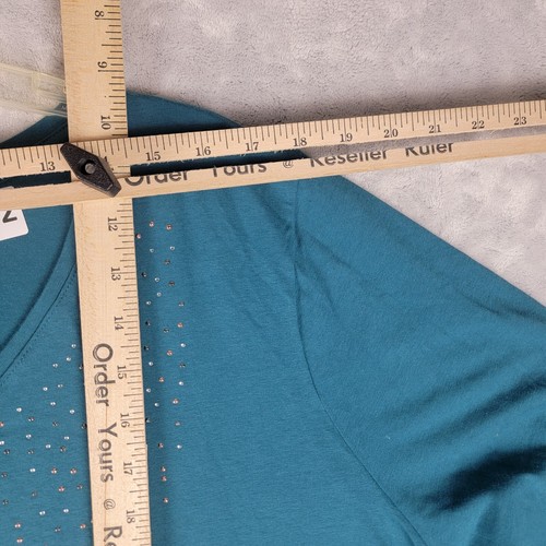Catherines Shirt Womens 2X Vee Neck Green 3/4 Long Sleeve New - Picture 8 of 12