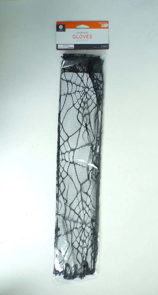 Disfraz Halloween Guantes Negro Largo Telaraña Bruja Vampiro Dedo Cerrado Nuevo en Paquete Foto 2 de 2