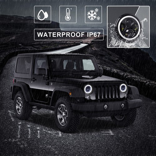 For Jeep Wrangler JK LJ TJ CJ 7"inch Round LED Headlights Halo Angle Eyes - Pair - Foto 6 di 15
