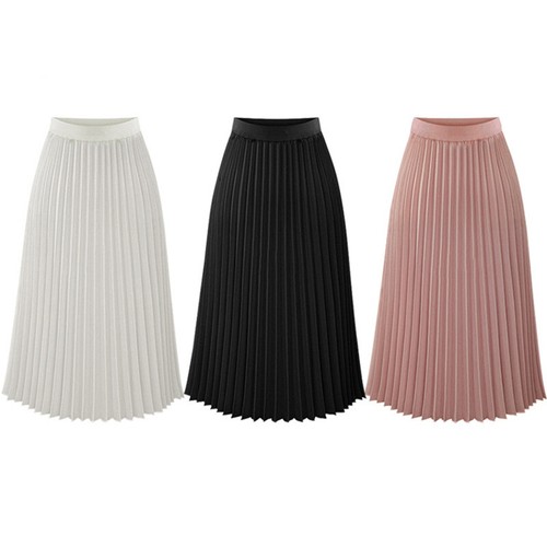 Waist Double Layer Long Midi Skirt Women's Summer Pleated Chiffon Elastic - Picture 4 of 11