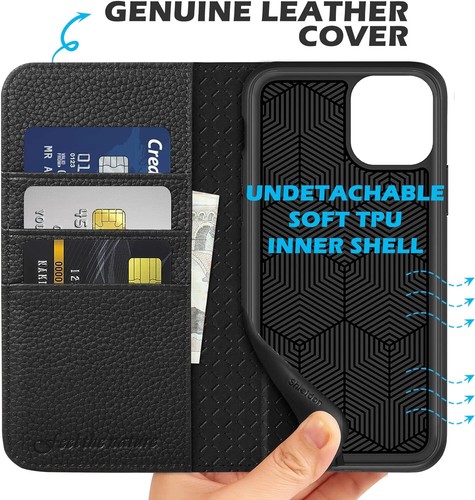 SHIELDON Case for iPhone 14/13/12/11 Genuine Leather folio Wallet RFI - Picture 108 of 137