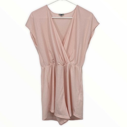 Ecote Romper Womens Small Pink Ribbed Knit Surplice V Neck Short Sleeve Cover Up - Picture 7 of 12