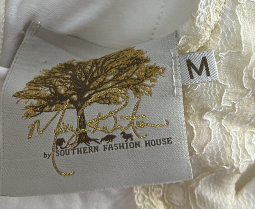 Missy Robertson Youth Dress Beige Medium Geometric Lace Short Sleeve Zip - Picture 3 of 9