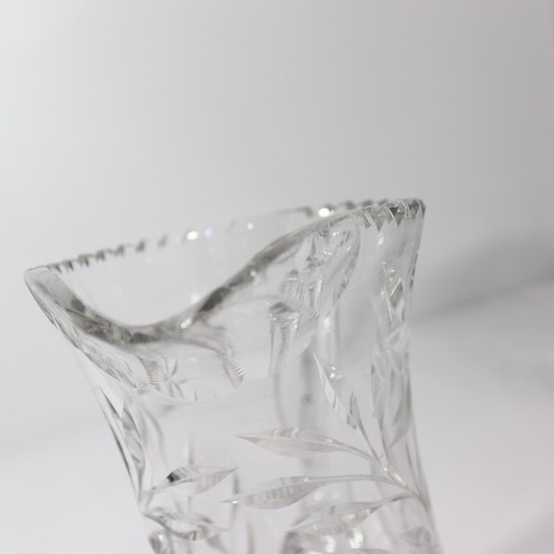 Vintage Etched Cut Crystal Pitcher & Glass Floral Clear Glass Heavy 10" Tall - Picture 5 of 14