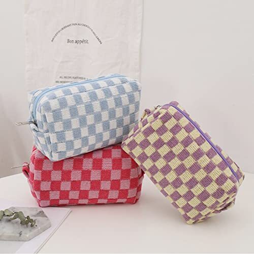 2 Pcs Cosmetic Bags for Women Makeup Bag Purse Travel Blue 2 Checkered - Bild 2 von 6