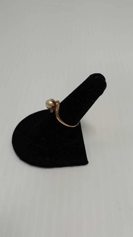Anillo vintage de siete piedras de perlas genuinas de oro amarillo macizo de 14K talla 8,5 Foto 2 de 4