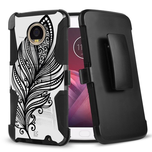 For Moto Z3 / Z3 Play Hybrid Armor Clip Shock Fusion Case Floral Leaf - Picture 1 of 3