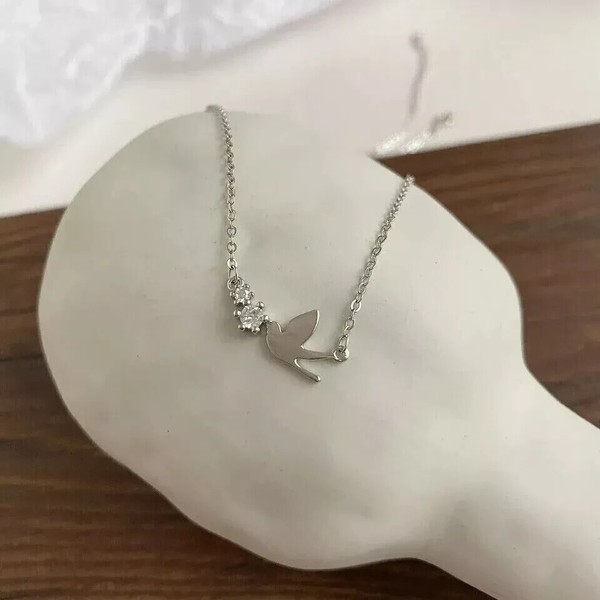 Alternate view of Women's Flying Dove Pendant Round Lab Created Diamond 14k White Gold Plated