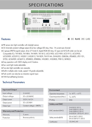 PIR Sensor Stair DIMMER Controller 32CH RGB Pixel SPI LED Strip Light Stairway - Picture 17 of 38