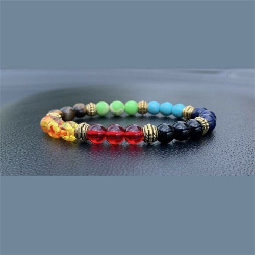 BRACELET NATURAL REIKI HEALING Fashion 7 CHAKRA BEADED GEM STONE BALANCING - Picture 2 of 11