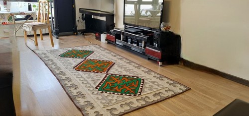 Handmade Area Rug SHYRDAK Traditional Kyrgyz Wool Felt Carpet Gray Multicolor - Picture 3 of 4