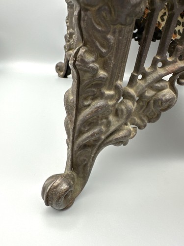 Vintage Cast Iron Footstool With Leopard Print Upholstery Ornate Claw Leg 12.5" - Picture 7 of 10