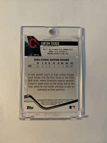 14/25 Carson Tucker /SS Indians Top Prospects | 2021 Bowman Platinum Orange SSP - Picture 8 of 12