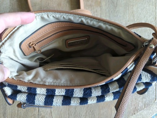 ROSETTI SHOULDER/  CROSSBODY BAG HANDBAG, TRAVEL PURSE NAVY STRIPE W/ TAN STRAP - Picture 4 of 6