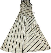 Go Couture Sleeveless Long Dress Womens Size M White Blue Striped Stretch