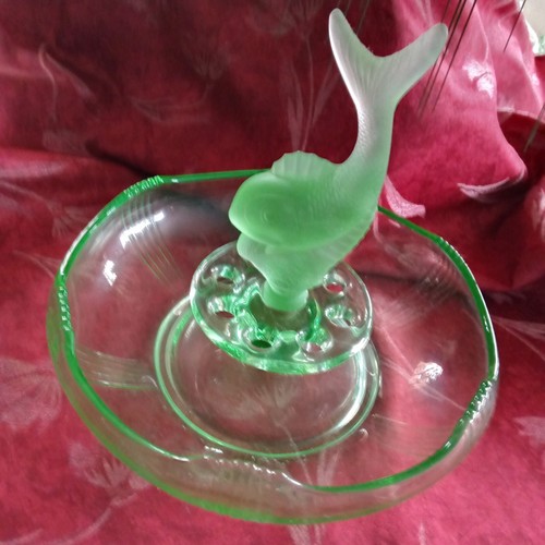 Rare Uranium Green Flying Fish Float Bowl Art Deco Depression Era 1920/30's (1)