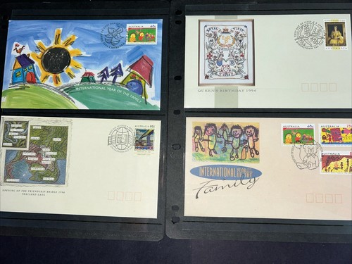 REDUCED 64 Australian FDCs 1994-1995 in vgc in APO album with 2x 50c coins.