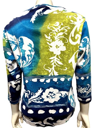 Chicos Long Sleeve Blouse Blue White Green Cotton Abstract Floral Print Top SZ 1 - Picture 3 of 8