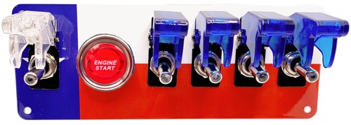 12V Switch Panel Texas Flag, RED Push Start, 1 WHITE/4 BLUE LED Toggle Switches - Bild 3 von 5