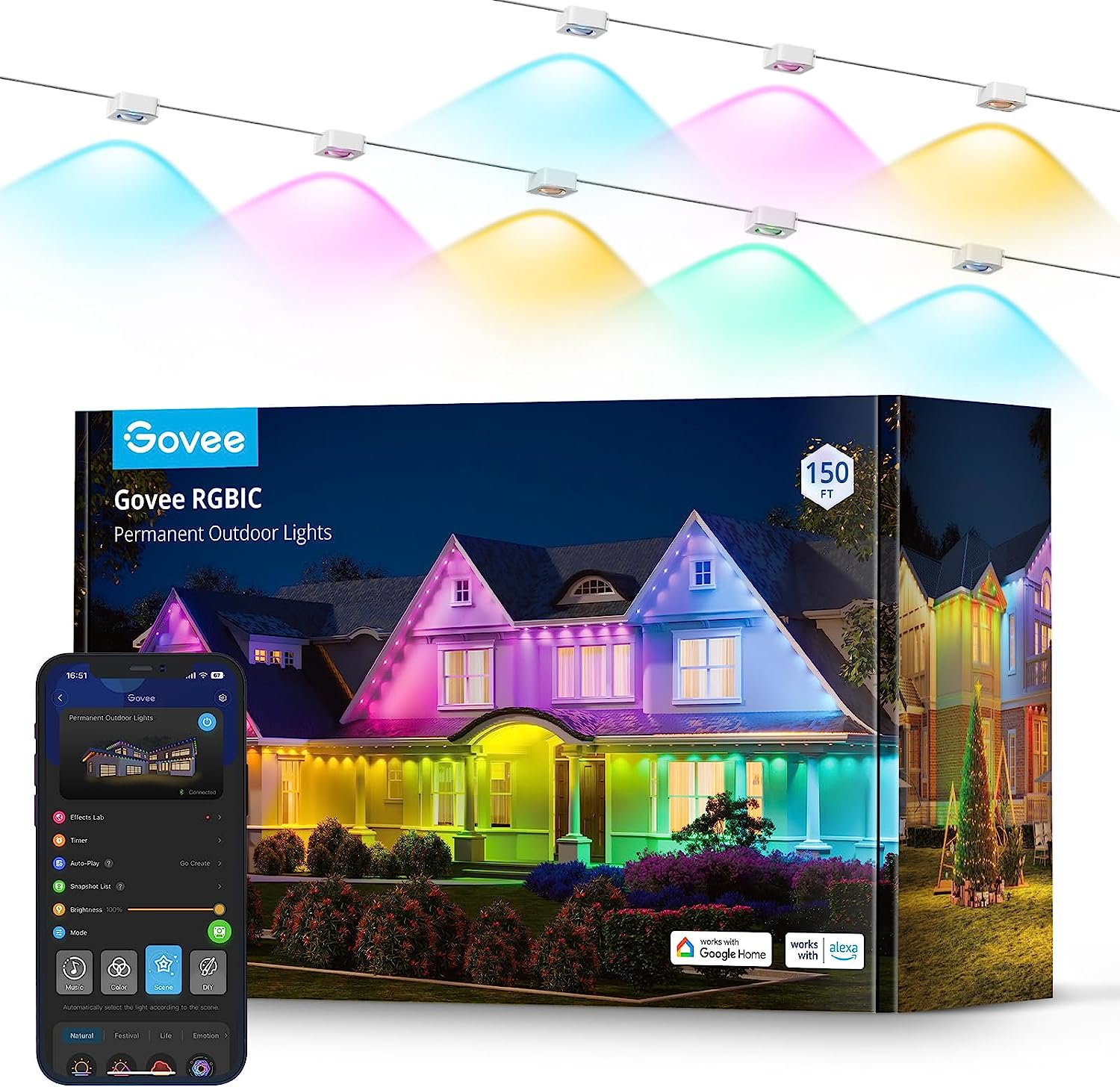 Govee Permanent Outdoor Lights, Smart RGBIC Outdoor Lights with 75 Scene Modes,